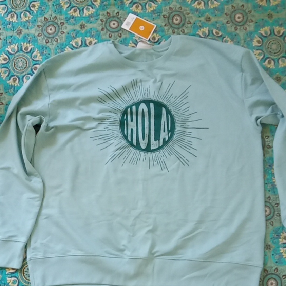 Target Men's Mint Crewneck Sweatshirt with 'HOLA' Graphic